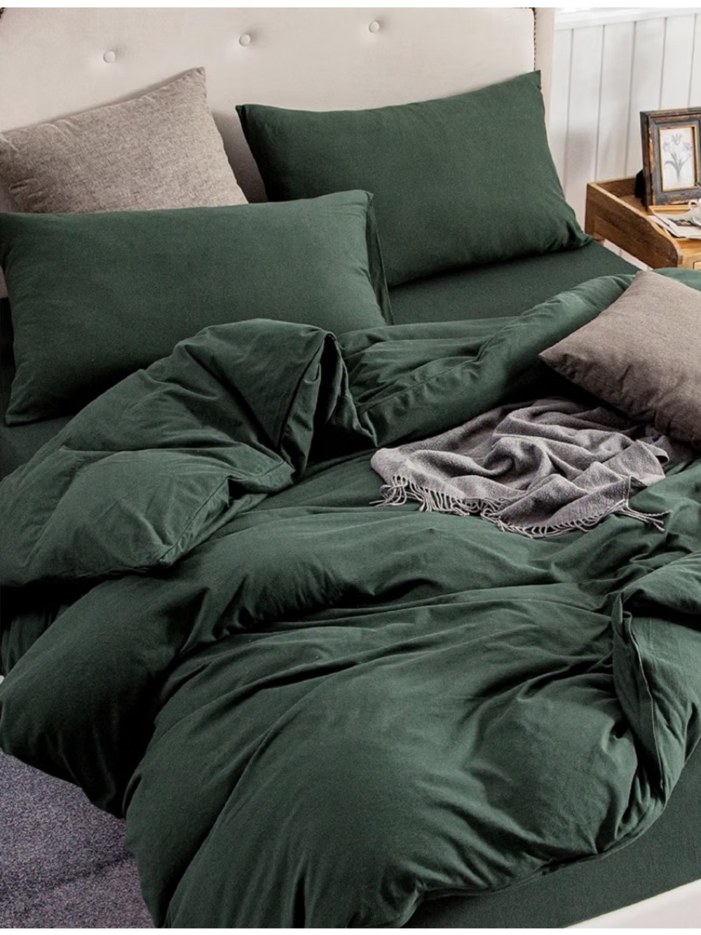 PURE ERA Emerald Dark Green Jersey Knit Duvet Cover Set, Queen, EUC - Picture 2 of 9